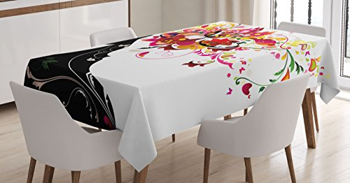 Ambesonne Modern Decor Tablecloth, Modern Futuristic Design with Nature Harmony Woman Image, Dining Room Kitchen Rectangular Table Cover, 60W X 84L inches, Black Ruby and Hot Pink