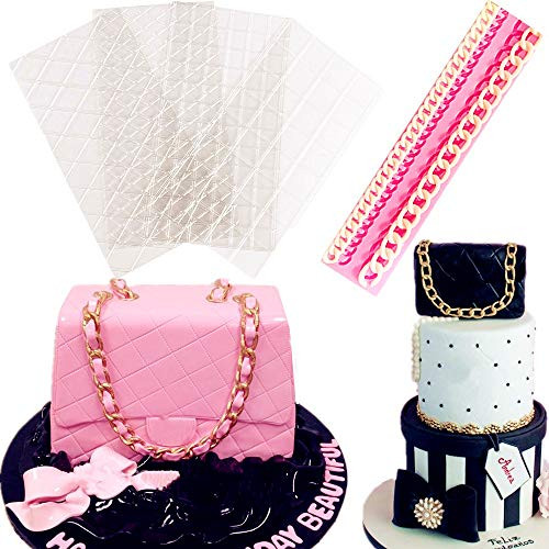 Set of 5 JeVenis Diamond Bag Chain Silicone Fondant Mold Fondant Impression Mat Mold Cake Decorating for Pastry Gum Pastry Tool Sugar Paste Baking Mould Cookie Pastry chocolate molds clay molds