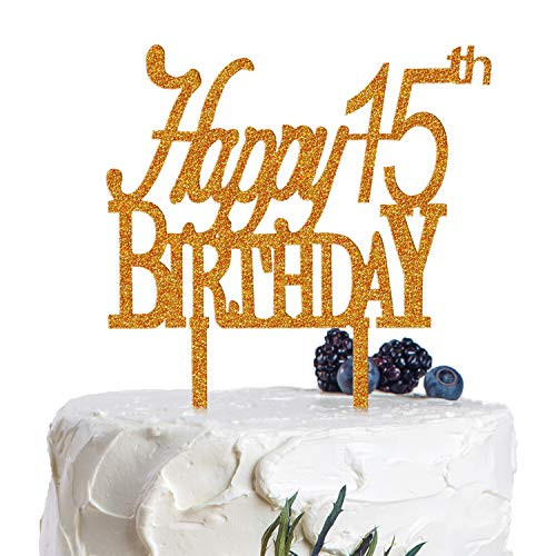 AERZETIX Happy 15th Birthday Cake Topper Acrylic Gold Glitter Fifteen 15 Years Old Birthday Party Decorationss Supplies AERZETIX Happy 15th Birthday Cake Topper Acrylic Gold Glitter Fifteen 15 Years Old Birthday Party Decorationss Supplies