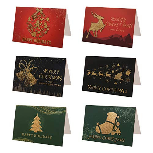 KESOTE 24 Pack Glitter Christmas Cards with Envelopes and Sealing Stickers - 6 Assorted Classic Design Holiday Cards Blank Xmas New Year Greeting Cards Bulk KESOTE 24 Pack Glitter Christmas Cards with Envelopes and Sealing Stickers - 6 Assorted Classic Design Holiday Cards Blank Xmas New Year Greeting Cards Bulk