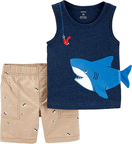 Carter s Baby Boy 2-Piece Shark Snow Yarn Tank   Canvas Short Set 6 Months