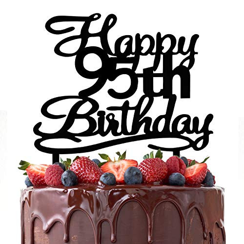 AERZETIX Happy 95th Birthday Acrylic Cake Topper Black Ninety Five Years Old Number 95 Birthday Party Decorations Supplies