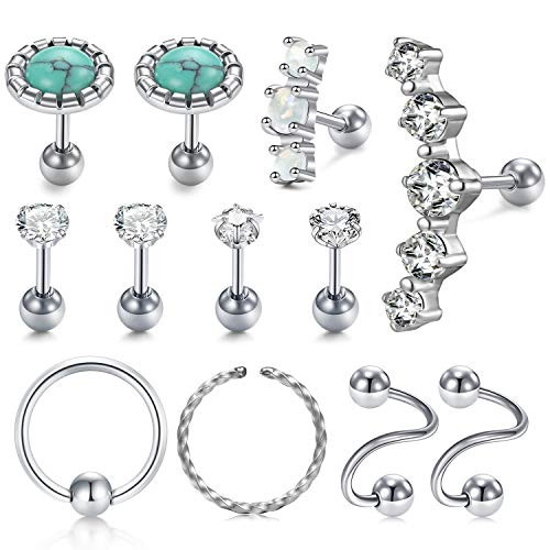 LAURITAMI 16G 18G 20G Stainless Steel Tragus Earrings Studs Hoop for Women Girls Cartilage Helix Conch Daith Lip Piercing Jewelry Set