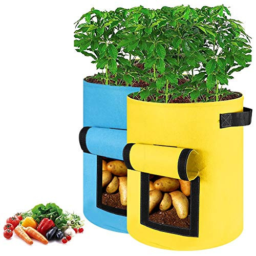 Auxsoul 2 Pack Plant Grow Bags Potato Grow Bags  Non-Woven Fabric Planter Bags with Flap   Handles  Vegetable Planting Pots Garden Containers Smart Plant Pots Flower Pots 10 Gallon