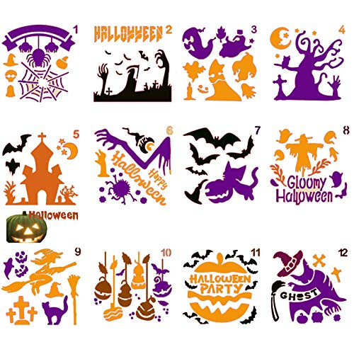 12PCS Halloween Stencils Reusable Template Plastic Drawing Stencils Pumpkin Spider Ghost Theme for Painting Craft Drawing Spraying 12PCS Halloween Stencils Reusable Template Plastic Drawing Stencils Pumpkin Spider Ghost Theme for Painting Craft Drawing Spraying