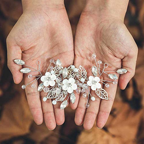 Casdre Flower Bride Wedding Hair Vine Silver Crystal Bridal Hair Accessories Leaf Headbands Hair Piece for Women and Girls Casdre Flower Bride Wedding Hair Vine Silver Crystal Bridal Hair Accessories Leaf Headbands Hair Piece for Women and Girls