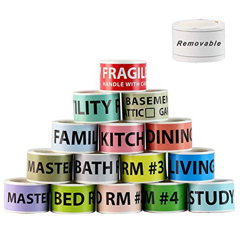 Yoget Home Moving Labels - 14 Rolls Color Coding Labels for Packing Box  1 Roll Fragile Stickers  1 Roll Removable Blank Furniture Labels - House Moving Supplies