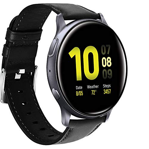Compatible with Samsung Galaxy Watch Active-Active 2 Band-Galaxy Watch 42mm- Gear Sport-Gear S2 Classic-Garmin Vivoactive 3  20mm Genuine Leather Replacement Band Wristband Strap Black