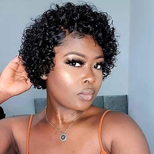 Short Afro Kinky Curly Wigs for Black Women Kinky Curly Wig Short Afro Curly Heat Resistant Synthetic Hair Full Wigs For Women Short Curly Afro Wigs None Lace 150  Density Unprocessed Afro Wig Human Hair Curly Machine Made Natural Black