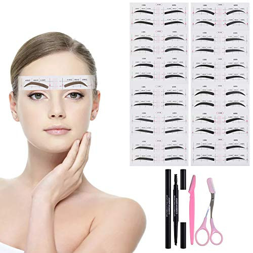 Eyebrow Pencil Stencil Shaper Reusable Eyebrow Stencil Template Kit with Eyebrow Razor Trimmer for Women Eyebrow Makeup Grooming