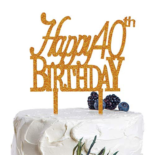 AERZETIX Happy 40th Birthday Cake Topper Acrylic Gold Glitter Forty 40 Years Old Birthday Party Decorations Supplies