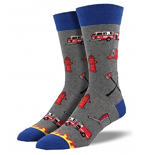 Socksmith Mens  Novelty Crew Socks  Firefighter  - Heather Gray