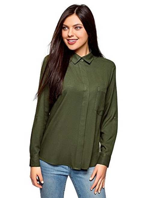 oodji Ultra Women s Viscose Blouse with Chest Pocket  Green  4