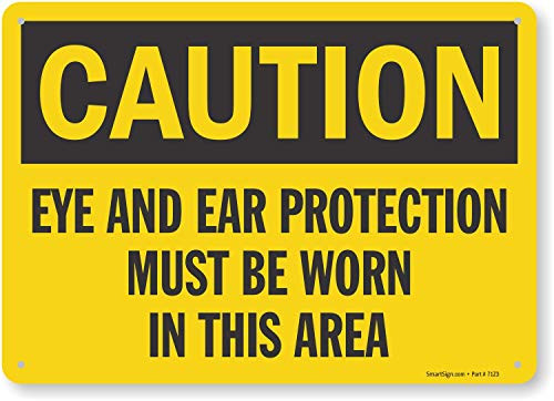 SmartSign - U9-1519-NP10x14 Caution - Eye And Ear Protection Must Be Worn In This Area Sign By   10  x 14  Plastic Black on Yellow