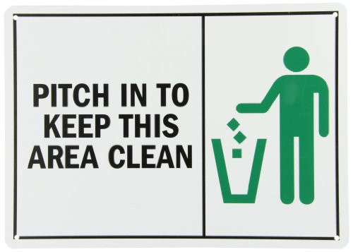 SmartSign Plastic Sign  Legend  Pitch In to Keep This Area Clean  with Graphic  10  high x 14  wide  Black-Green on White