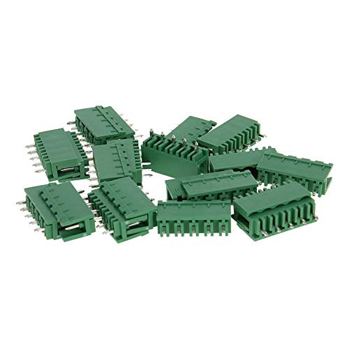 Fielect PCB Terminal Block 20Pcs 300V 15A 5-08mm Pitch 5P Flat Angle Needle Seat Insert-in PCB Terminal Block Connector Green