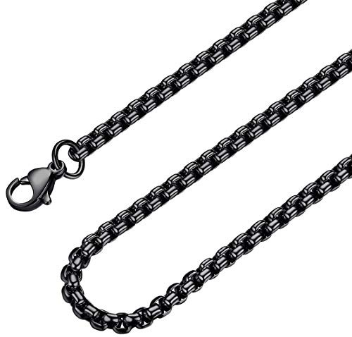 Bowisheet 4MM Black Square Rolo Chain Stainless Steel Round Box Necklace Men Women Jewelry Bowisheet 4MM Black Square Rolo Chain Stainless Steel Round Box Necklace Men Women Jewelry
