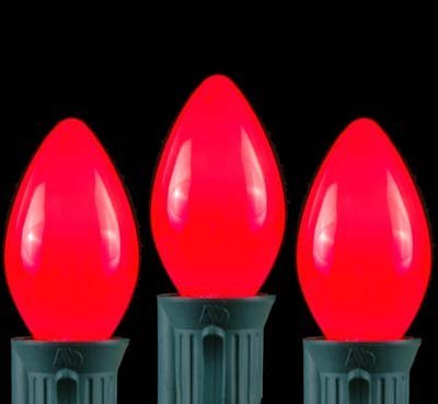 Novelty Lights 25 Pack C7 Outdoor String Light Ceramic Christmas Replacement Bulbs  Red  C7-E12 Candelabra Base  5 Watt