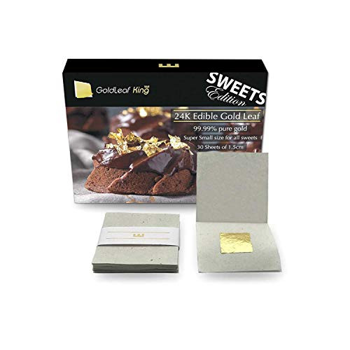 Super Small Series 24k Gold Edible Gold Leaf Sheets - 30 sheets x 0-6   Sweets Edition - Small for all Sweet   edible cake decorations  gold sheets   GoldleafKing    Free 3 Edible Silver Leaf Sheet