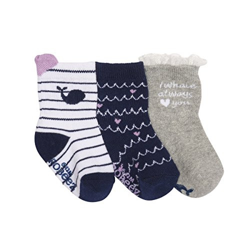 Robeez Baby Girls 3-Pack Socks  whales-navy-white-grey  6-12 Months