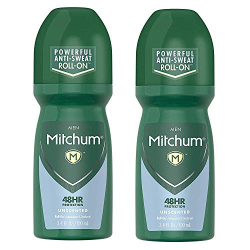Mitchum Roll-On Anti-Perspirant and Deodorant for Men   Powerful Anti-Sweat   Unscented 3-4 Oz Pack of 2