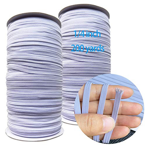 200 Yards 1-4 inch Elastic Bands Wide Elastic Rope  Stretch Knit Elastic Spool US Stock Width Braided White String Cord for Sewing Crafts DIY