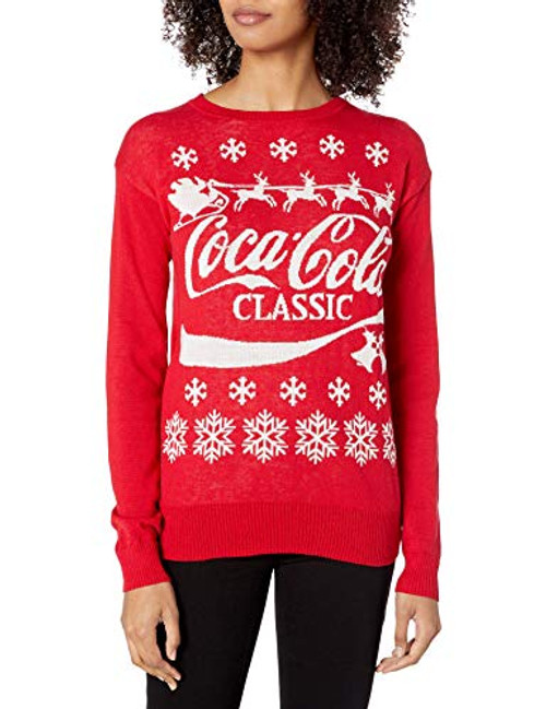 Coca-Cola Women s Ugly Christmas Sweater  Logo-Red  Large