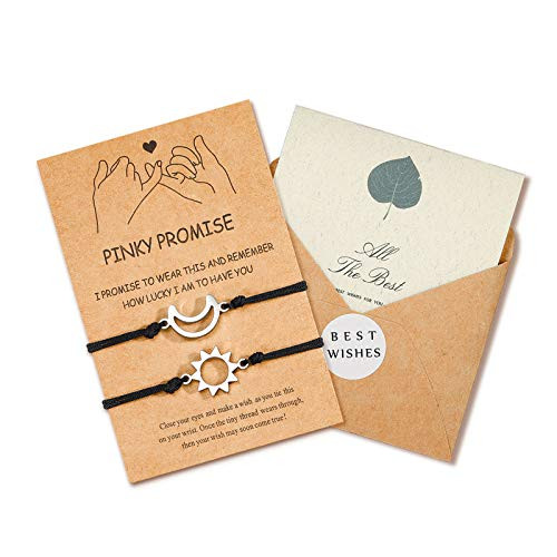 UNGENT THEM Moon Sun Bracelets Set for 2 Best Friends Couples Matching BFF Friendship Pinky Promise Distance Bracelet Gifts for Women Men Girls Teen
