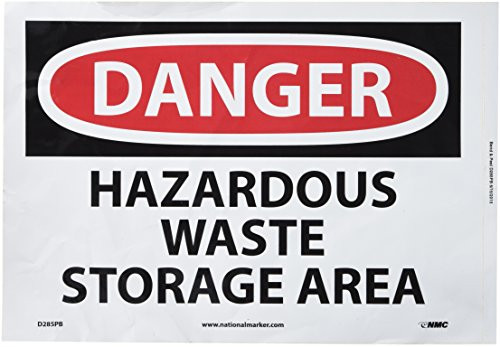 NMC D285PB OSHA Sign Legend DANGER - HAZARDOUS WASTE STORAGE AREA 14 Length x 10 Height Pressure Sensitive Adhesive Vinyl Black-Red on White NMC D285PB OSHA Sign Legend DANGER - HAZARDOUS WASTE STORAGE AREA 14 Length x 10 Height Pressure Sensitive Adhesive Vinyl Black-Red on White