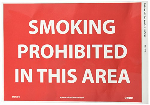 NMC M317PB Fire Sign  Legend  SMOKING PROHIBITED IN THIS AREA   14  Length x 10  Height  Pressure Sensitive Vinyl  White on Red NMC M317PB Fire Sign  Legend  SMOKING PROHIBITED IN THIS AREA   14  Length x 10  Height  Pressure Sensitive Vinyl  White on Red