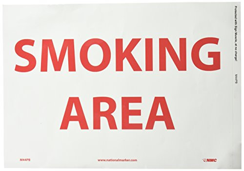 NMC M44PB Restricted Area Sign  Legend  SMOKING AREA   14  Length x 10  Height  Pressure Sensitive Vinyl  Red on White NMC M44PB Restricted Area Sign  Legend  SMOKING AREA   14  Length x 10  Height  Pressure Sensitive Vinyl  Red on White
