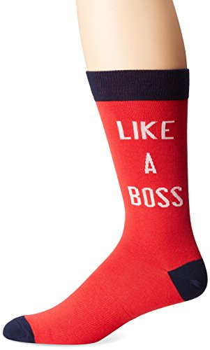 K- Bell Men s Play on Words Novelty Crew Socks  Like a Boss Red  Shoe Size  6-12