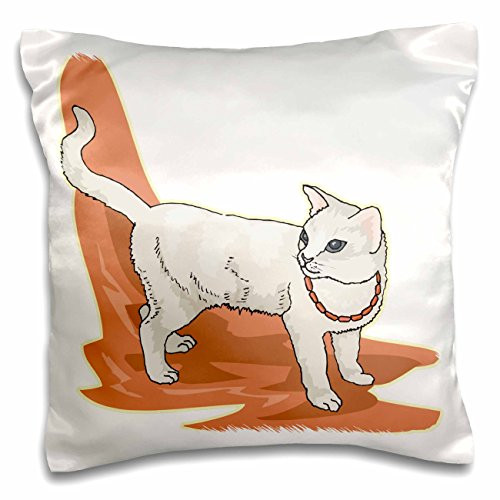 3dRose pc1509261 White Cat with Pink Pearls-Pillow Case  16 by 16