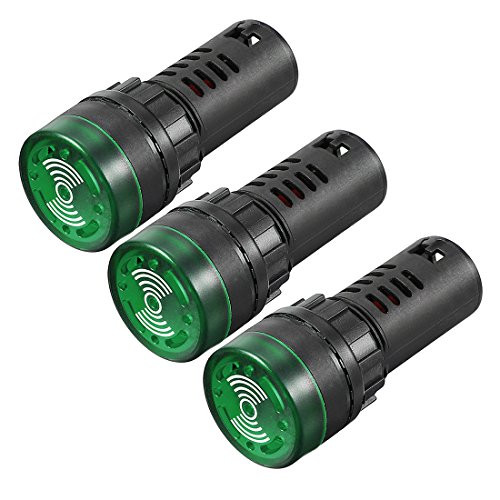 uxcell 3Pcs Green Indicator Light with Buzzer AC-DC 24V  22mm Panel Mount Flashing Alarm  for Electrical Control Panel  HVAC  DIY Projects