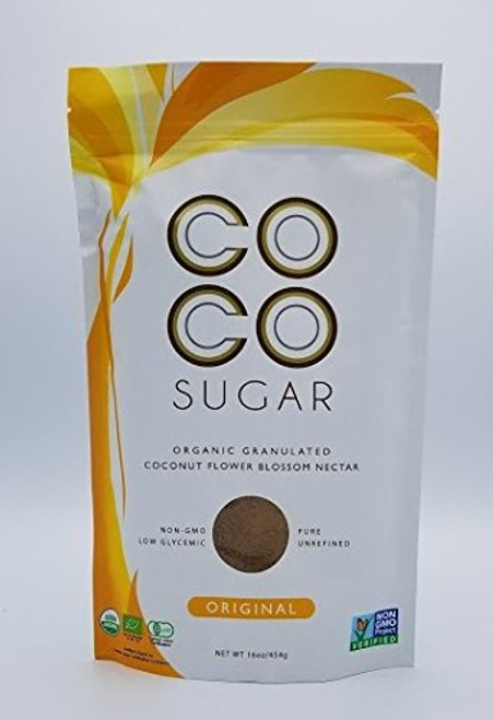 COCO SUGAR USDA Certified Organic  Non-GMO  Halal Certified  Pure and Unrefined Granulated Coconut Sugar 1 Lb - In a box