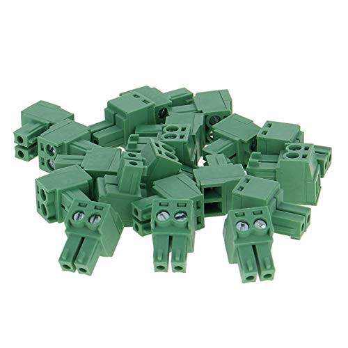 Fielect PCB Terminal Block 20Pcs 300V 8A 3-81mm Pitch 2P Flat Angle Needle Seat Insert-in PCB Terminal Block Connector Green