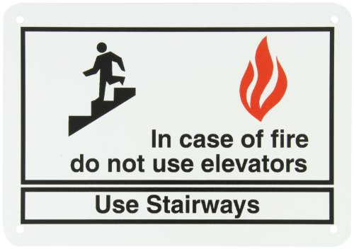 Brady 41062 10  Width x 7  Height B-555 Aluminum  Black on White Exit and Directional Sign  Legend  In Case Of Fire Do Not Use Elevators---etc  with Picto