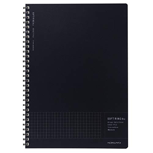 Kokuyo Soft Ring Notebook Biz - B5-40 sheets - 5 mm Grid - Black Pack of 2