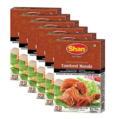Shan Tandoori Masala Recipe and Seasoning Mix Bundle - 50g Spice Powder  Pack of 6 - No Preservatives - Pakistani style masala for traditional Barbecue flavor