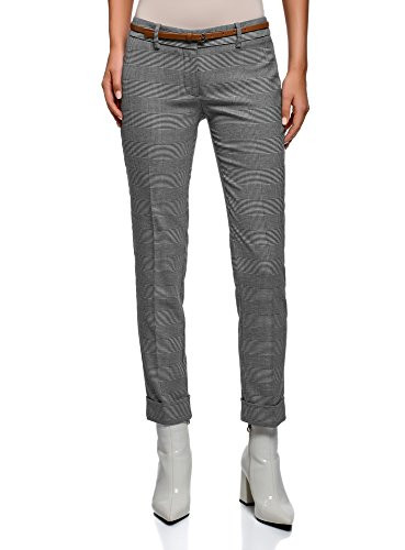 oodji Ultra Women s Belted Trousers with Turn-Ups  Grey  4