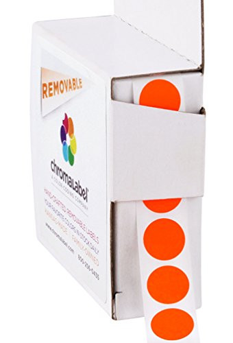 ChromaLabel 1-2 Inch Round Removable Color-Code Dot Stickers  1000 per Dispenser Box  Fluorescent Red-Orange