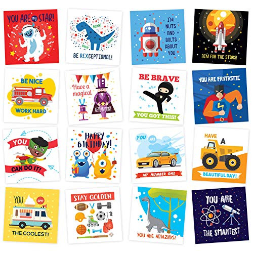 Lunch Box Notes for Kids - 60 Fun Motivational and Cute Inspirational Thinking of You Cards for Boys Lunchbox