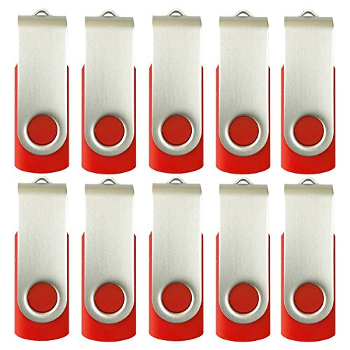 Enfain Red USB Flash Drive 16GB USB2.0 Memory Stick 10 PCS Thumb Drive Bulk Jump Drive Zip Drives, with Led Indicator, plus 12 Removable Mark Labels (16 GB, Red, 10 Pack)