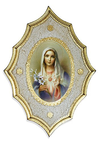 Sacred Heart of Jesus and Mary Scalloped Wall Plaque with Wall Hook - Made in Italy (Sacred Heart of Mary)
