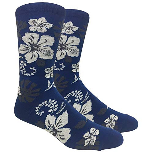 Urban Peacock Men s Dress Novelty Fun Socks Multiple Colors Available Hawaiian Flowers - Navy  1 Pair Urban Peacock Men s Dress Novelty Fun Socks Multiple Colors Available Hawaiian Flowers - Navy  1 Pair