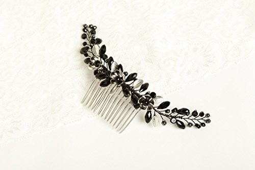 Kercisbeauty Wedding Black Crystal Flower Hair Comb for Bride Bridesmaid Prom Headpiece Kercisbeauty Wedding Black Crystal Flower Hair Comb for Bride Bridesmaid Prom Headpiece