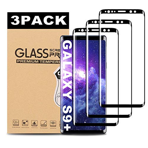 3 Pack  Galaxy S9 Plus Screen Protector  HD Clear  9H Hardness   3D Full Coverage   Bubble-Free  Case Friendly  Tempered Glass Screen Protector for Samsung Galaxy S9 Plus