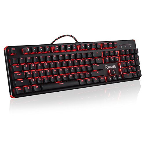 N-key rollover Mechanical Gaming Keyboard with Blue Switches and Red LED Backlit RECCAZR MK910F 104-Key USB Wired Computer Gaming Keyboards For working or gaming