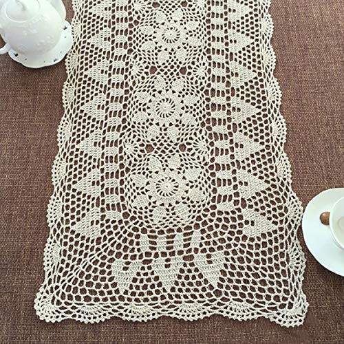 Janef Beige Handmade Crochet Doilies Cotton Table Runner Lace Doilies Doily Rectangle Dresser Scarves for bedrooms 16 by 24 Inches-