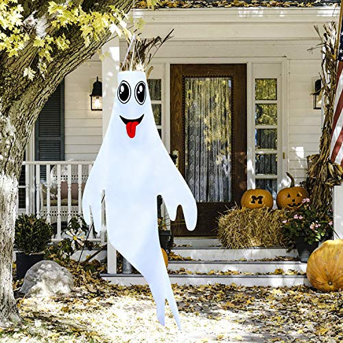 Yoochee 47 Halloween Ghost Windsocks Hanging Decorations  Outdoor Durable Oxford Ghost Windsocks Halloween  Flag Wind Socks Includes Swivel for Holiday Home Yard Garden Outdoor Decor